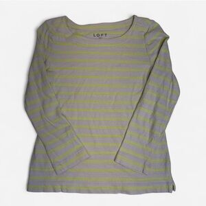 Loft XS Cream & Neon Yellow Striped Long Sleeve Shirt, Coastal Grandma Preppy